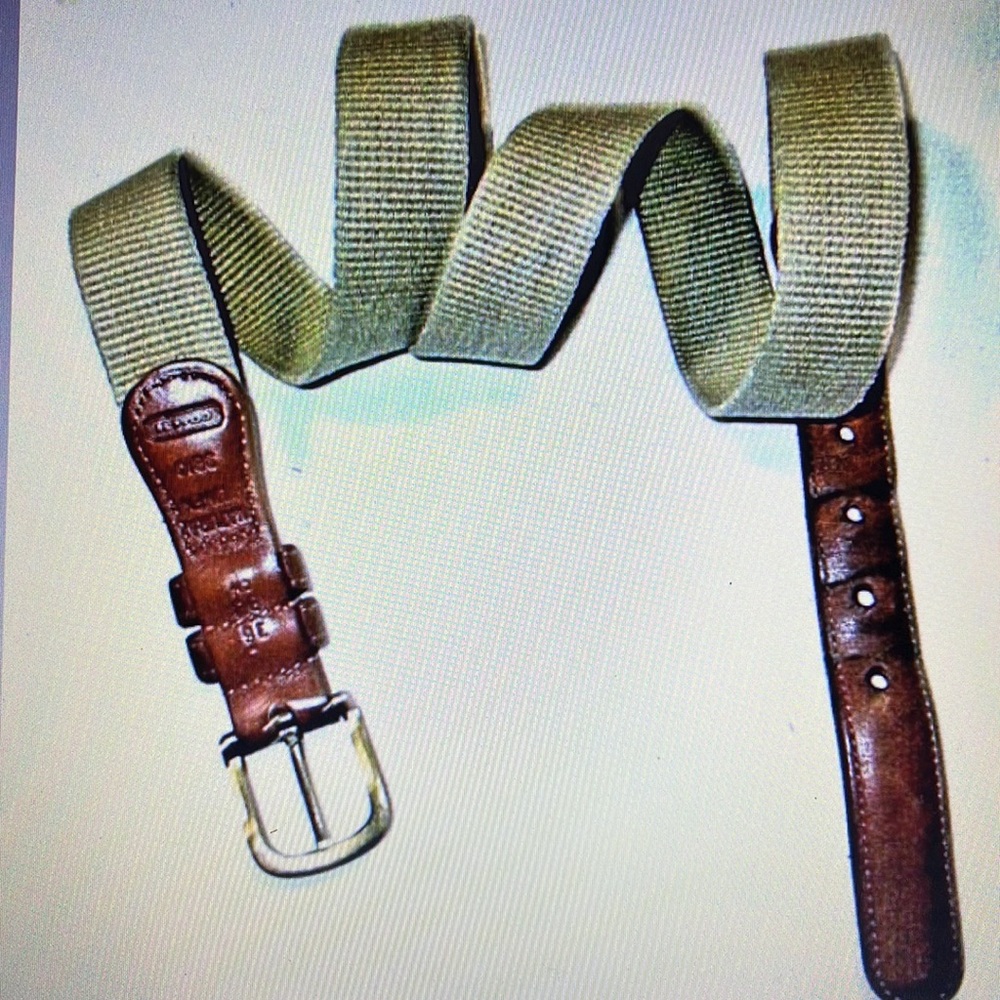 Vintage COACH 30” (75cm) Belt, leather + natural linen. Boho Preppy. Classic.